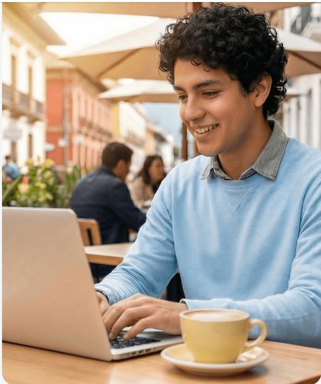 Agente inmobiliario creando la web de su inmobiliaria desde la computadora