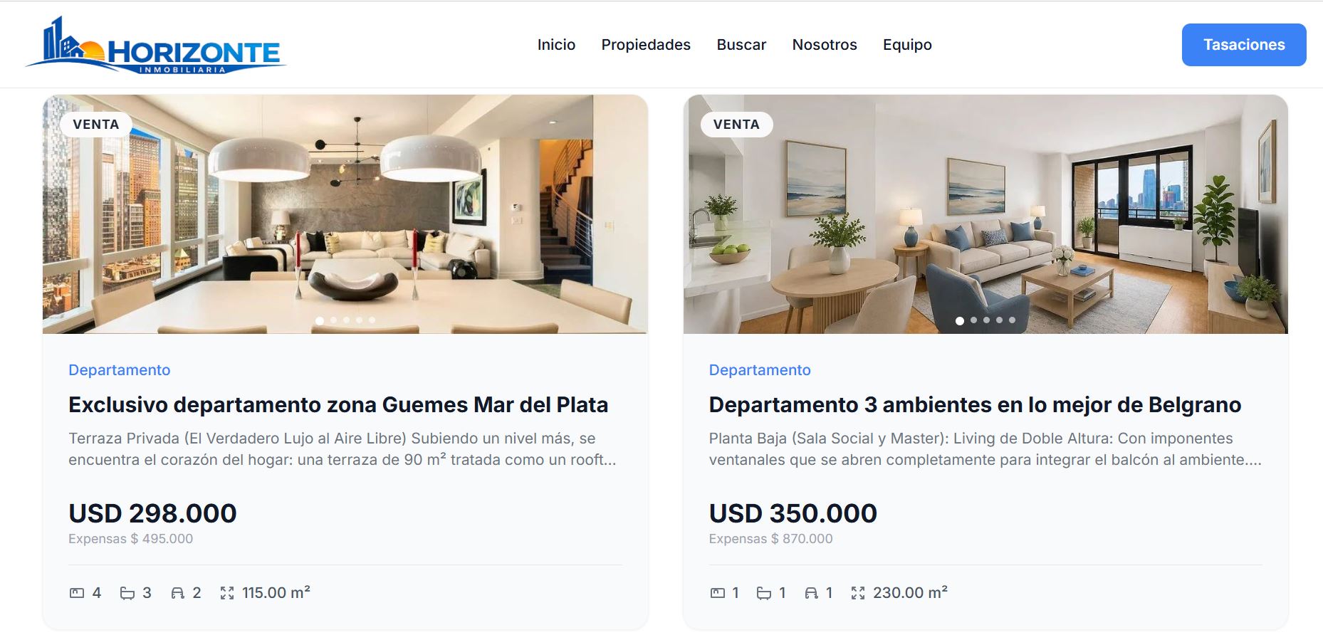 Tus mejores propiedades, protagonistas del home — diseño 1
